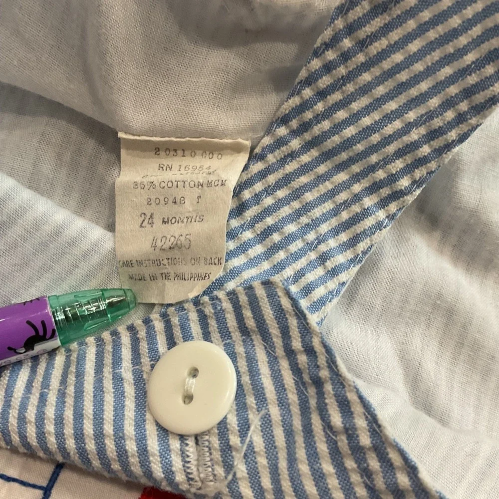Vintage Blue White Seersucker Nautical Sailing Shortalls 24 Months Pinstripe
